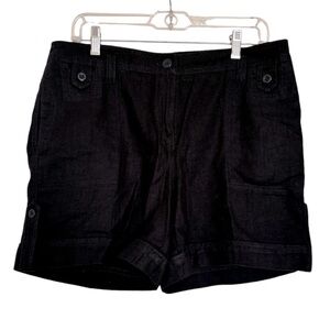 AB Studio High Waist Black Linen Shorts with Pockets